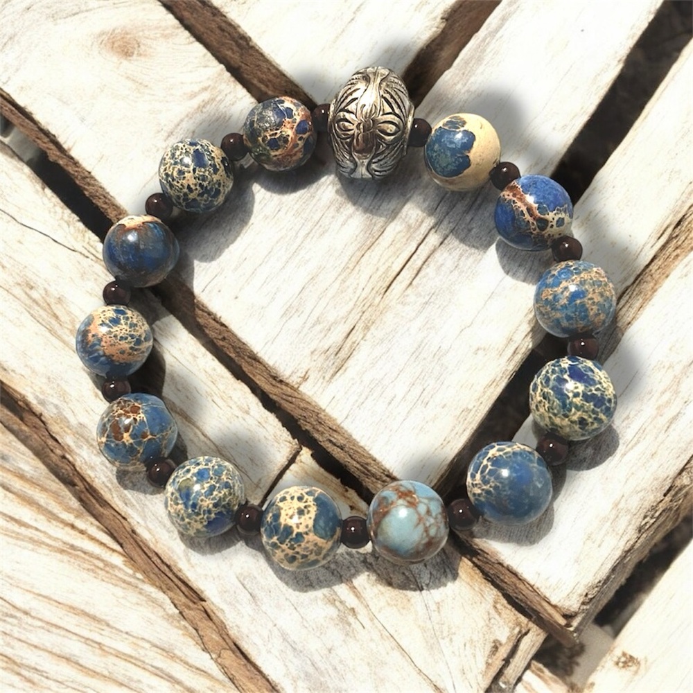 Vintage Marbled Stone with Silver Charm Bracelet